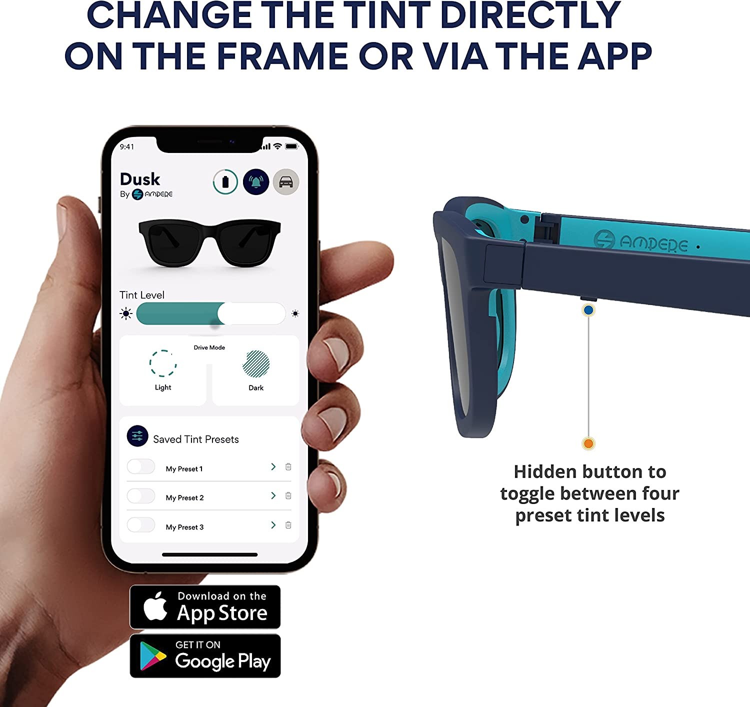 Ampere Dusk: Akıllı Güneş Gözlüğü/Dahili Mikrofon/Hoparlör/Siyah